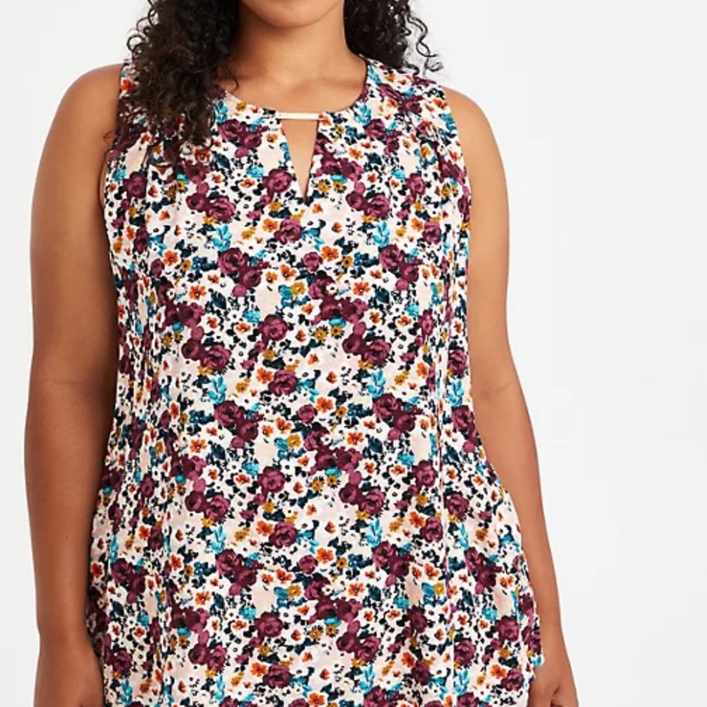 Pink Floral Rayon Crepe Keyhole Tank - Picture 1 of 8